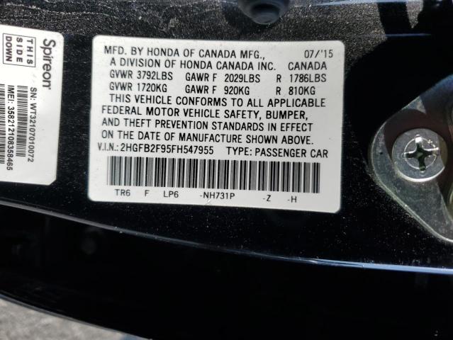 2HGFB2F95FH547955 - 2015 HONDA CIVIC EXL BLACK photo 12