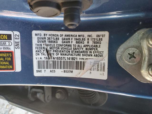 1HGFA16557L141821 - 2007 HONDA CIVIC LX BLUE photo 13