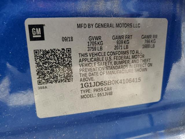 1G1JD6SB0K4106415 - 2019 CHEVROLET SONIC LT 蓝色 照片 13