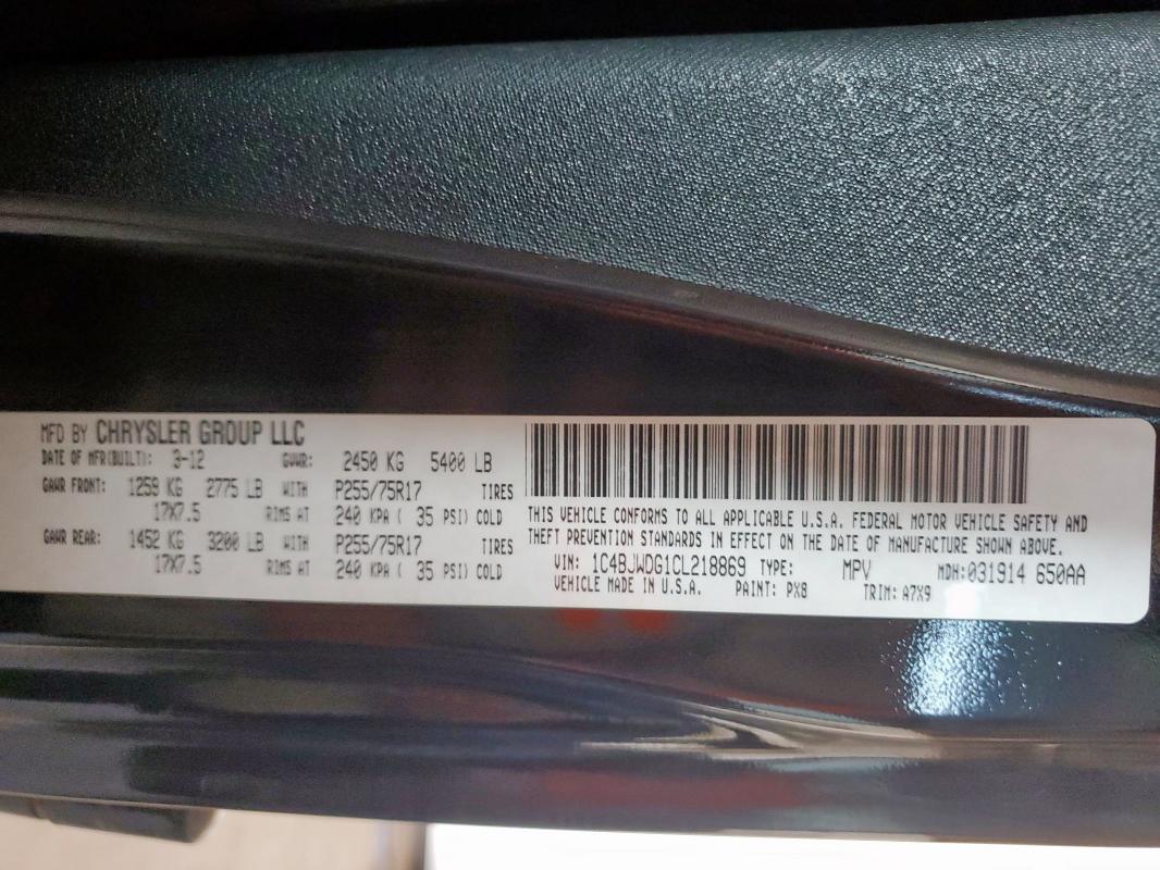 1C4BJWDG1CL218869 - 2012 JEEP WRANGLER UNLIMITED SPORT BLACK photo 13