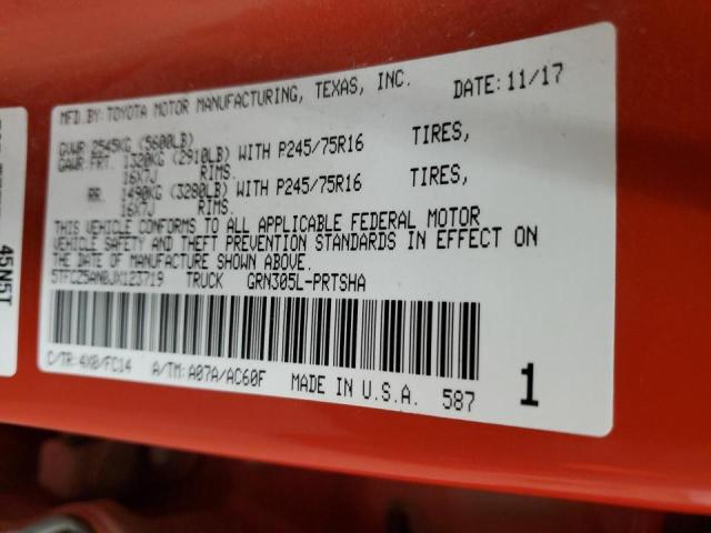 5TFCZ5AN0JX123719 - 2018 TOYOTA TACOMA DOUBLE CAB ORANGE photo 12