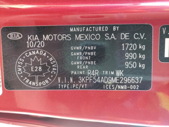 3KPF54AD9ME296637 - 2021 KIA FORTE EX RED photo 12