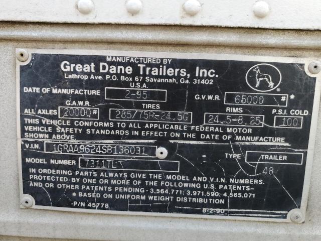 1GRAA9624SB136031 - 1995 GREAT DANE TRAILER 48 FT WHITE photo 10