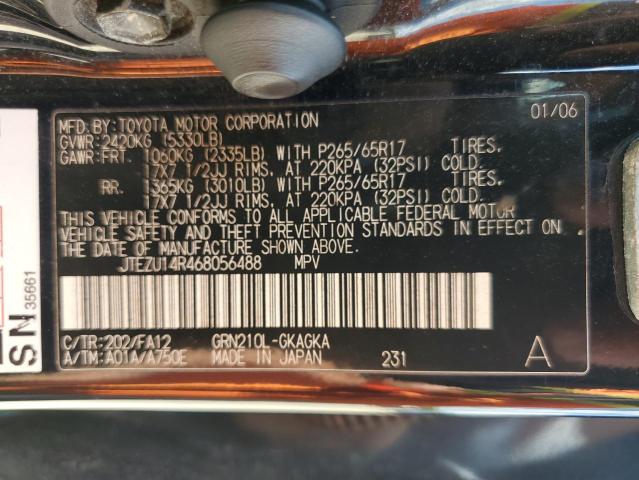 JTEZU14R468056488 - 2006 TOYOTA 4RUNNER SR5 შავი ფოტო 13