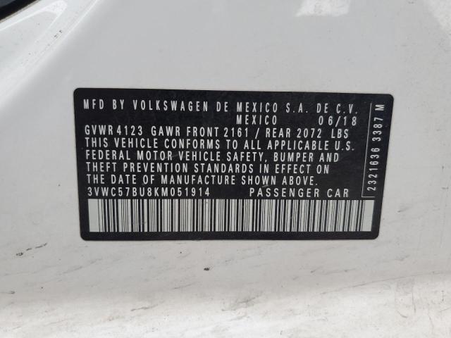 3VWC57BU8KM051914 - 2019 VOLKSWAGEN JETTA S WHITE photo 12