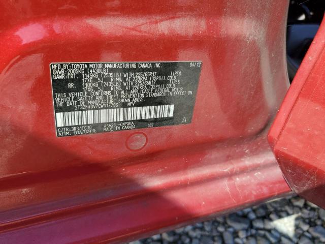 2T3ZF4DV7CW117786 - 2012 TOYOTA RAV4 RED photo 13