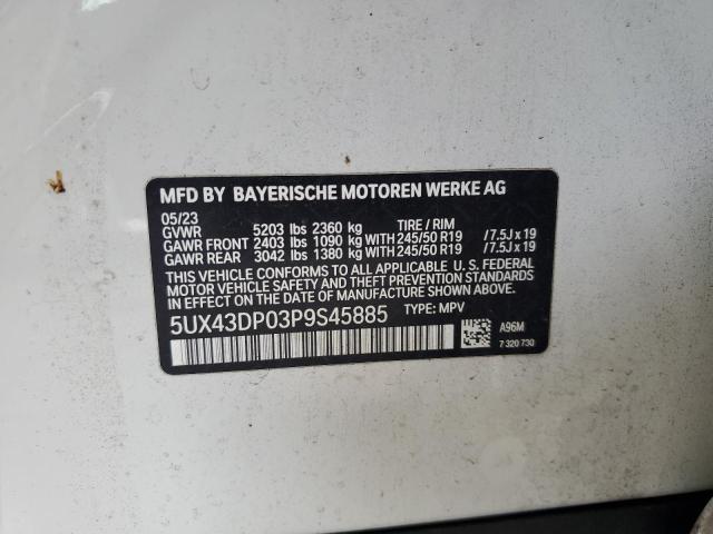 5UX43DP03P9S45885 - 2023 BMW X3 SDRIVE30I WHITE photo 12