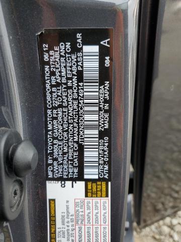 JTDKN3DU3C5474914 - 2012 TOYOTA PRIUS CHARCOAL photo 13