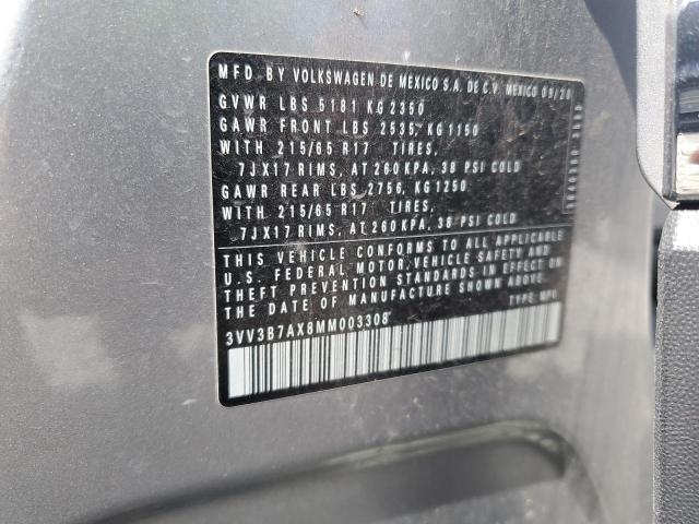 3VV3B7AX8MM003308 - 2021 VOLKSWAGEN TIGUAN SE SILVER photo 12