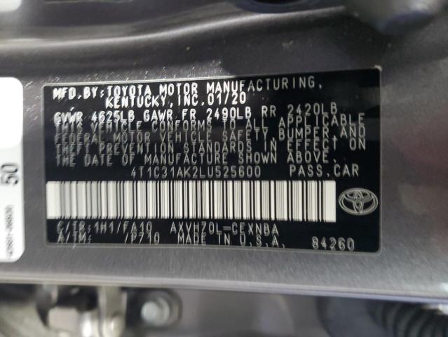 4T1C31AK2LU525600 - 2020 TOYOTA CAMRY LE GRAY photo 12