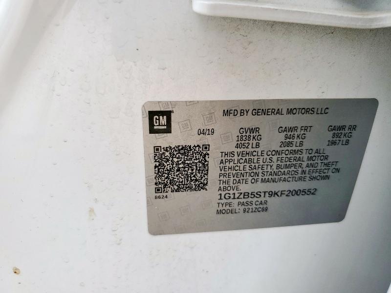 1G1ZB5ST9KF200552 - 2019 CHEVROLET MALIBU LS Ağ foto 13