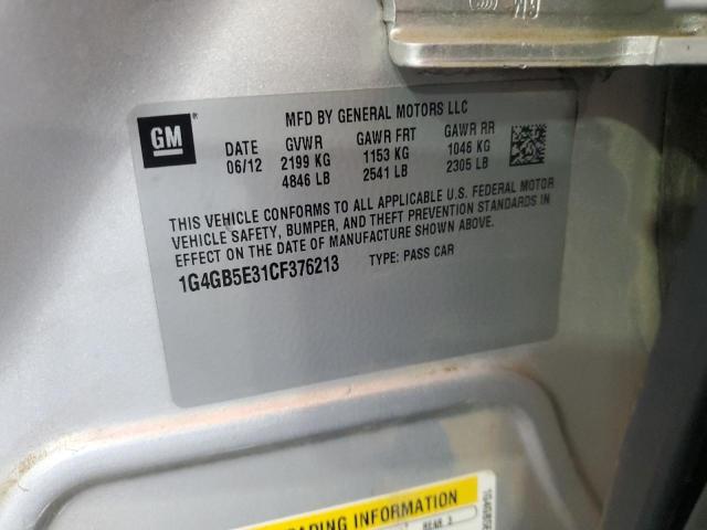 1G4GB5E31CF376213 - 2012 BUICK LACROSSE CONVENIENCE SILVER photo 12