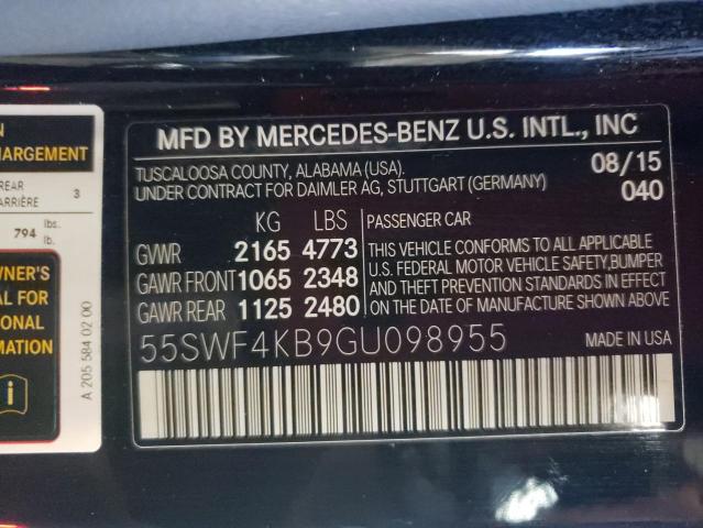 55SWF4KB9GU098955 - 2016 MERCEDES-BENZ C 300 4MATIC BLACK photo 12