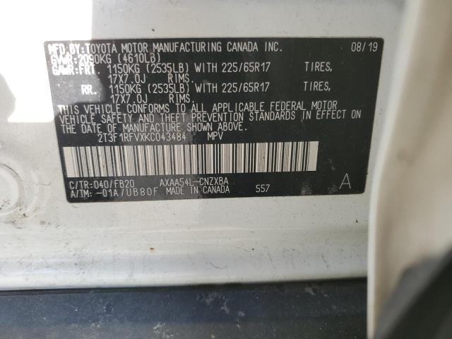 2T3F1RFVXKC043484 - 2019 TOYOTA RAV4 LE Beyaz fotoğraf 13