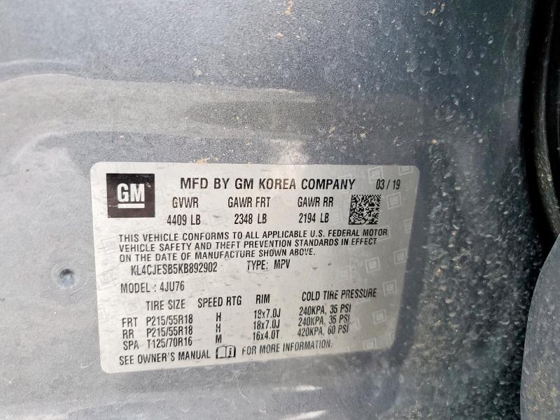 KL4CJESB5KB892902 - 2019 BUICK ENCORE PREFERRED Մոխրագույն լուսանկար 13