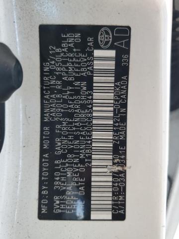 2T1BU4EE0CC854943 - 2012 TOYOTA COROLLA BASE WHITE photo 13
