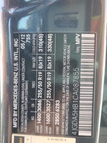 4JGDA5HB1CA087855 - 2012 MERCEDES-BENZ ML 350 4MATIC GRAY photo 12