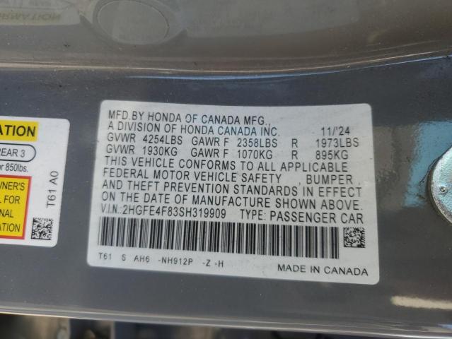 2HGFE4F83SH319909 - 2025 HONDA CIVIC SPORT SILVER photo 12