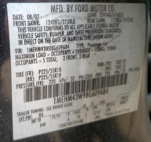 1MEHM43W98G609684 - 2008 MERCURY SABLE PREMIER BLACK photo 12