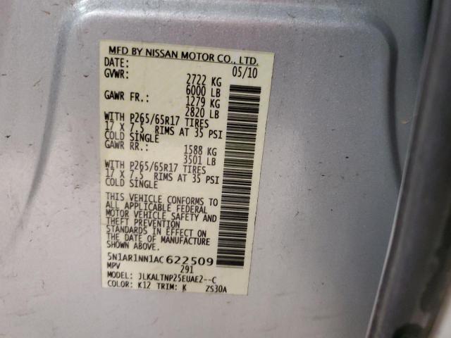 5N1AR1NN1AC622509 - 2010 NISSAN PATHFINDER S SILVER photo 14