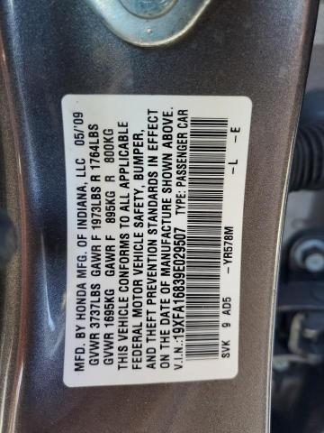 19XFA16839E029507 - 2009 HONDA CIVIC EX Сұр фото 12