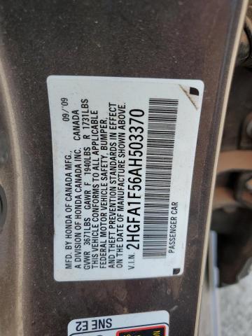 2HGFA1F56AH503370 - 2010 HONDA CIVIC LX GRAY photo 13