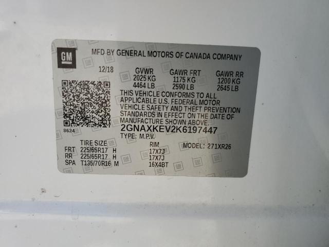 2GNAXKEV2K6197447 - 2019 CHEVROLET EQUINOX LT WHITE photo 13