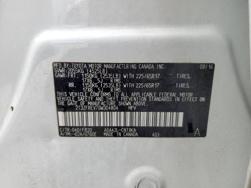 2T3ZFREV7GW304804 - 2016 TOYOTA RAV4 LE WHITE photo 14