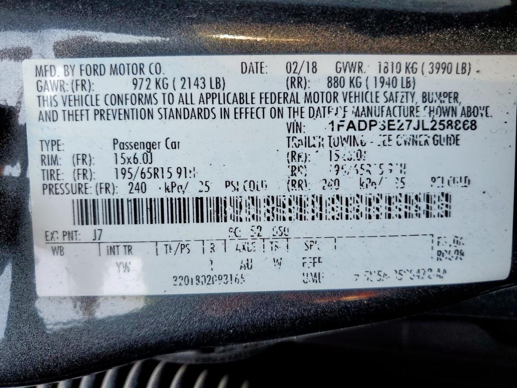 1FADP3E27JL258868 - 2018 FORD FOCUS S Grafit foto 12