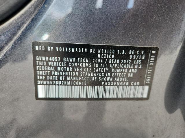 3VWN57BU2KM100615 - 2019 VOLKSWAGEN JETTA S Boz foto 12