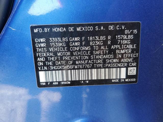 3HGGK5H56FM767767 - 2015 HONDA FIT LX ლურჯი ფოტო 12