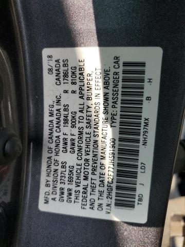 2HGFC2F77JH591900 - 2018 HONDA CIVIC EX GRAY photo 12