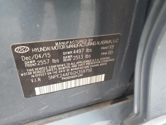 5NPE24AF6GH359750 - 2016 HYUNDAI SONATA SE BLUE photo 12