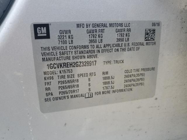 1GCVKREH2GZ328917 - 2016 CHEVROLET SILVERADO K1500 LT SILVER photo 12