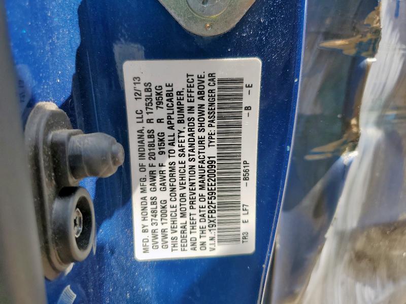 19XFB2F59EE200991 - 2014 HONDA CIVIC LX BLUE photo 12