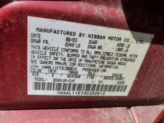 1N4AL11E73C352612 - 2003 NISSAN ALTIMA BASE Червоний фото 12