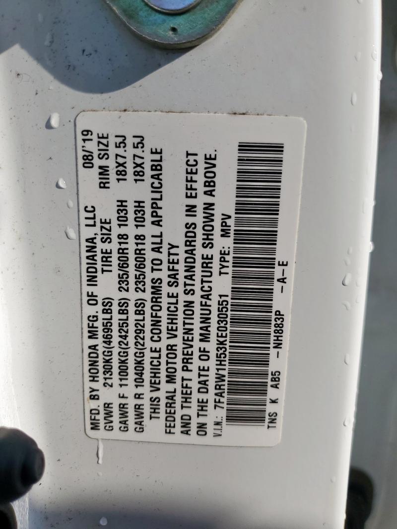 7FARW1H53KE030551 - 2019 HONDA CR-V EX Ağ foto 13