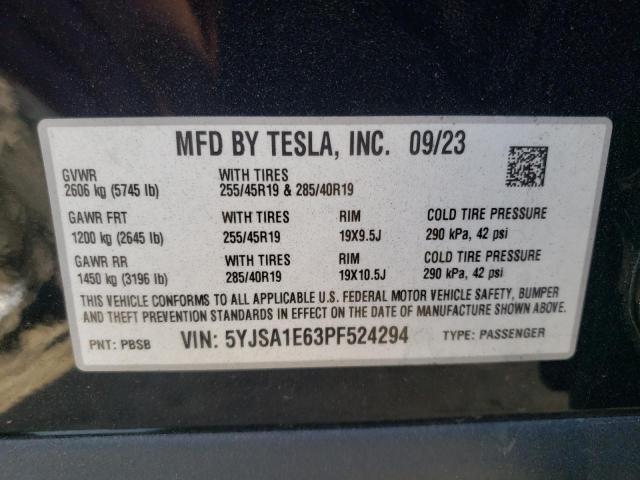 5YJSA1E63PF524294 - 2023 TESLA MODEL S BLACK photo 13
