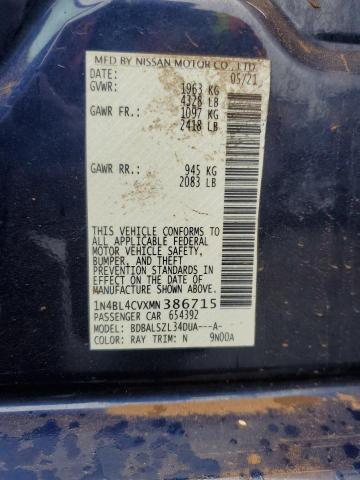 1N4BL4CVXMN386715 - 2021 NISSAN ALTIMA SR BLUE photo 13