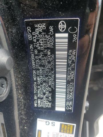 JTDEPRAEXLJ105756 - 2020 TOYOTA COROLLA LE შავი ფოტო 12