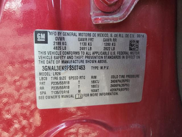 3GNAL3EK9FS507463 - 2015 CHEVROLET CAPTIVA LT წითელი ფოტო 13
