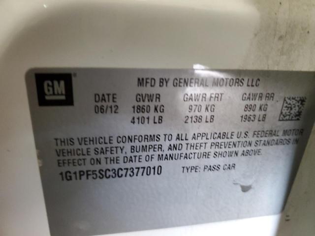 1G1PF5SC3C7377010 - 2012 CHEVROLET CRUZE LT WHITE photo 12