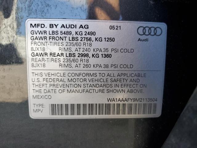 WA1AAAFY9M2113504 - 2021 AUDI Q5 PREMIUM ნაცრისფერი ფოტო 13