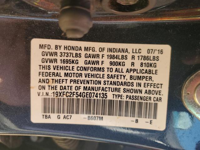 19XFC2F54GE074135 - 2016 HONDA CIVIC LX Boz foto 12