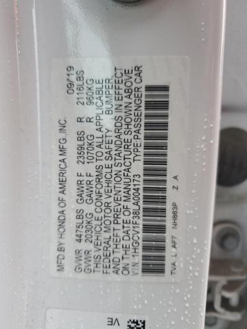 1HGCV1F38LA004173 - 2020 HONDA ACCORD SPORT WHITE photo 12