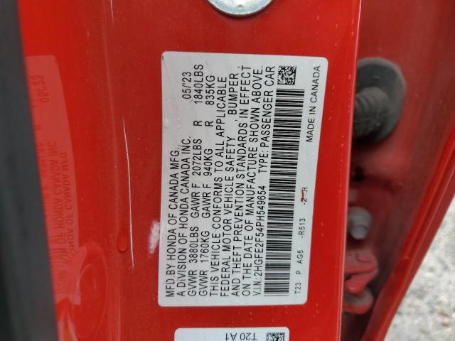 2HGFE2F54PH549654 - 2023 HONDA CIVIC SPORT 红色 照片 13