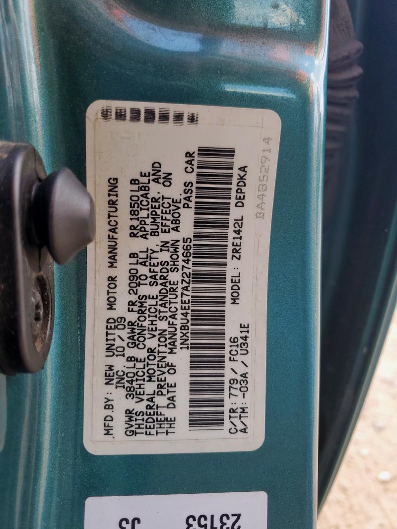 1NXBU4EE7AZ274665 - 2010 TOYOTA COROLLA BASE GREEN photo 12