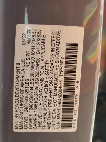 5FNYF7H54NB004636 - 2022 HONDA PASSPORT EXL ნაცრისფერი ფოტო 13