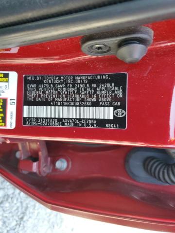 4T1B11HK3KU852660 - 2019 TOYOTA CAMRY L MAROON photo 12