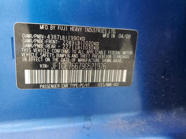 JF1GE76679G521926 - 2009 SUBARU IMPREZA WRX BLUE photo 12